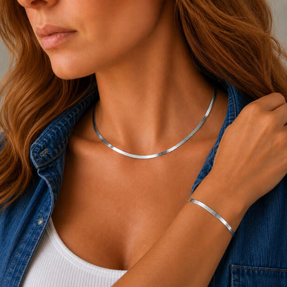 Schlangenarmband flach 925 Silber breit glänzend