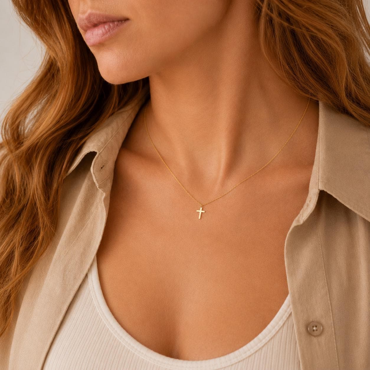 Halskette Mini-Kreuz 14K Gold sehr fein zart Layering