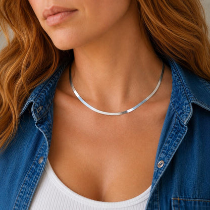Flache Schlangenkette 925 Silber – Herringbone 3 mm | Gold & Silber