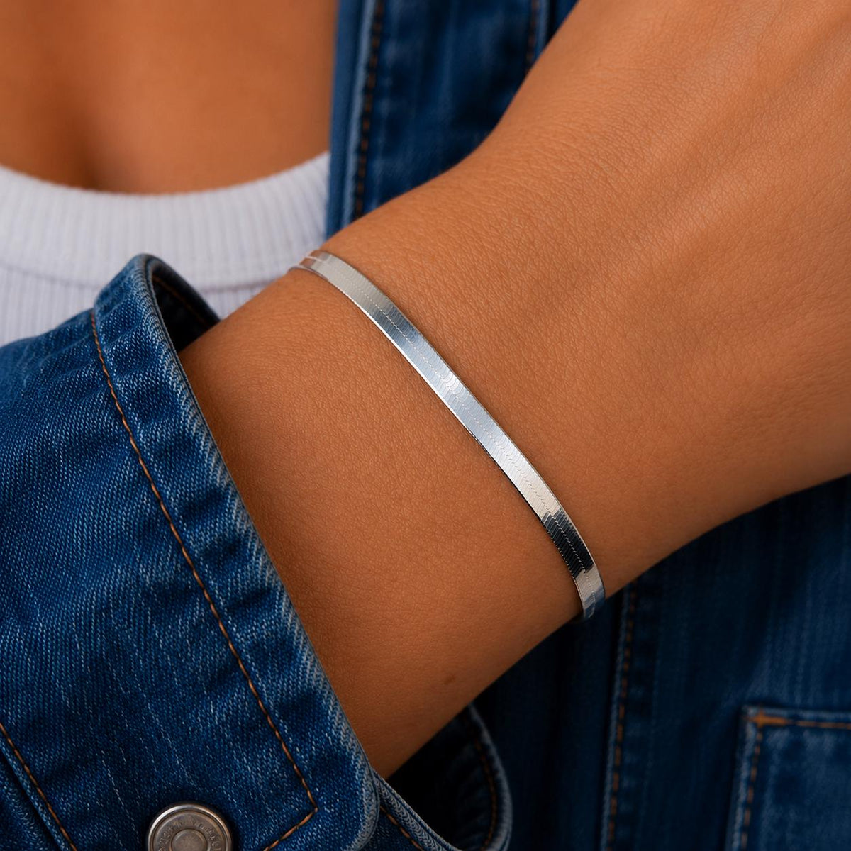 Schlangenarmband flach 925 Silber breit glänzend