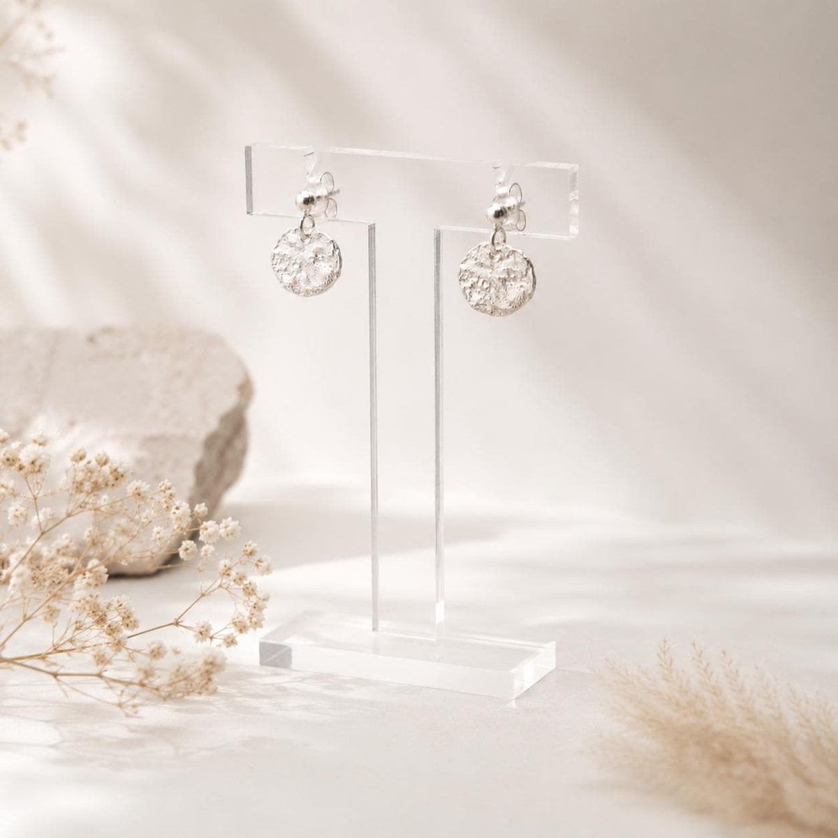 Ohrstecker hängende gehämmerte Plättchen rund 925 Silber flache Plättchen Ohrringe