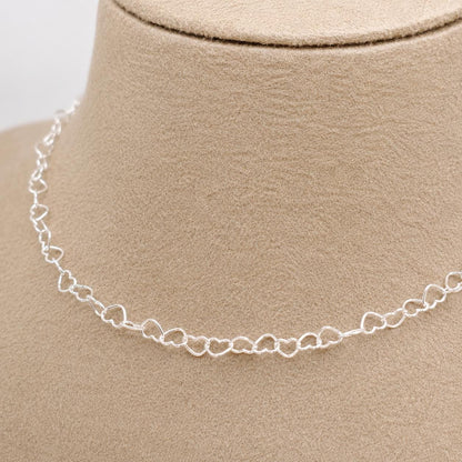 Zarte Herzchenkette 925 Silber filigran herzförmige Kettenglieder