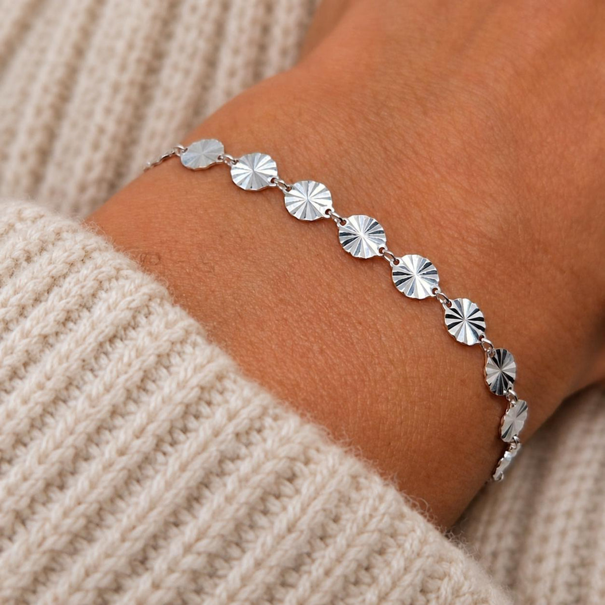 Armband runde strukturierte Plättchen 925 Silber Plättchenarmband
