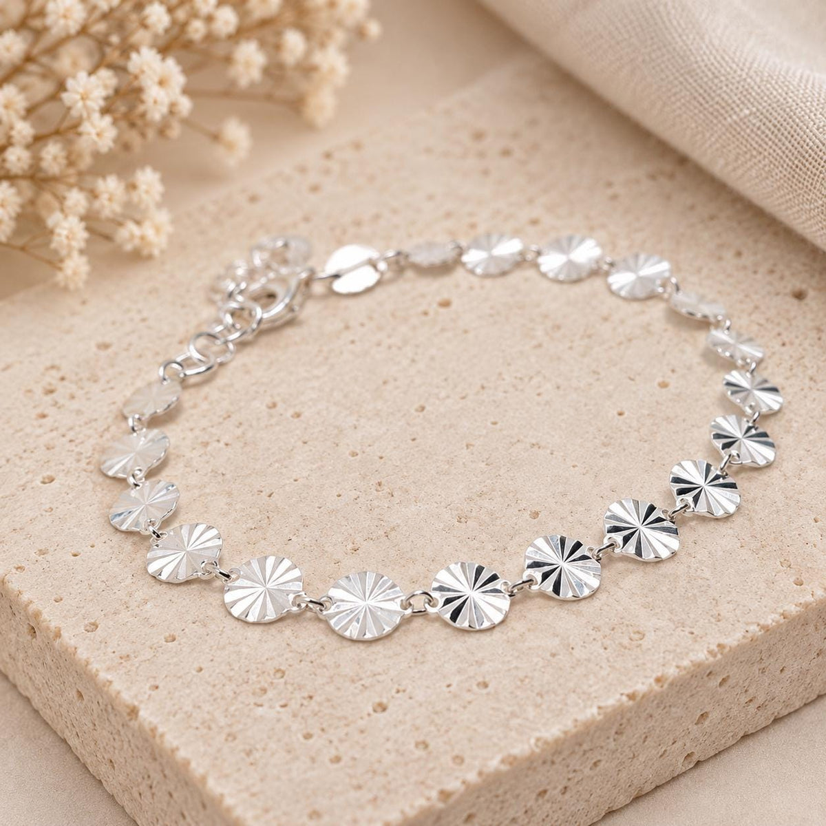 Armband runde strukturierte Plättchen 925 Silber Plättchenarmband
