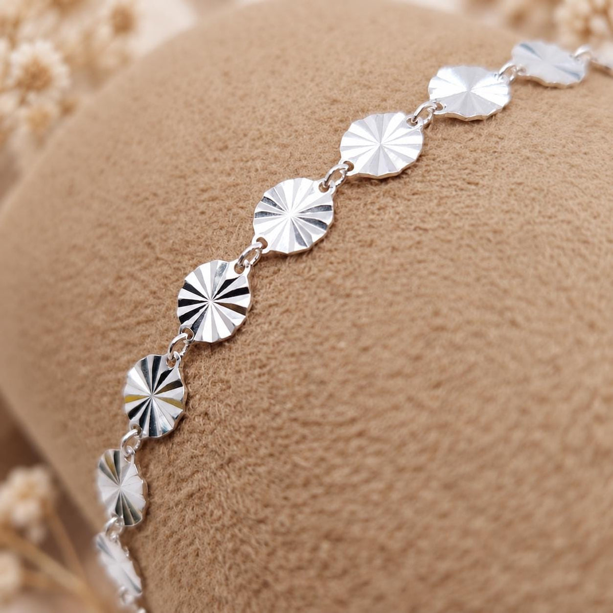 Armband runde strukturierte Plättchen 925 Silber Plättchenarmband