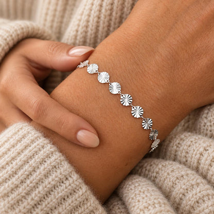Armband runde strukturierte Plättchen 925 Silber Plättchenarmband