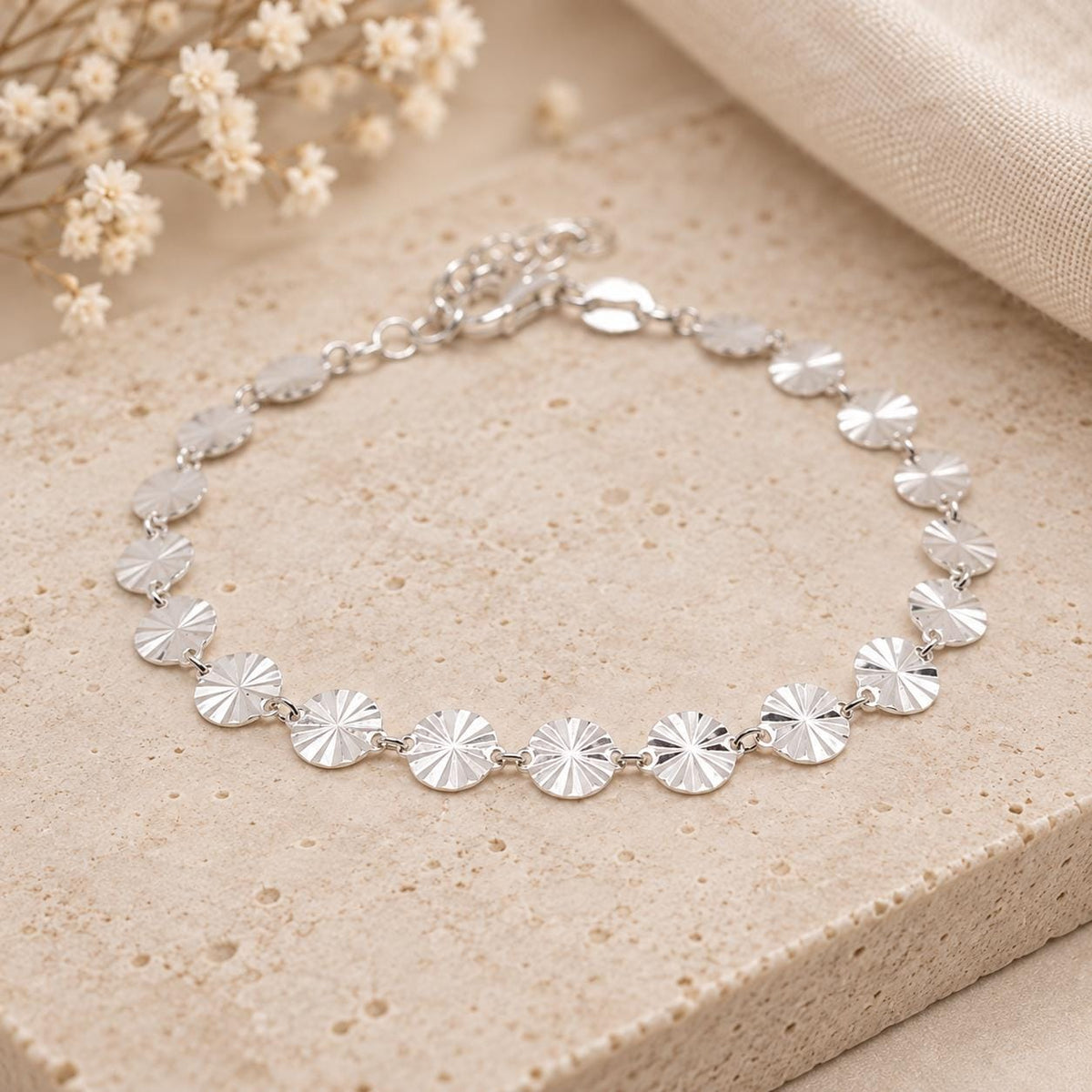 Armband runde strukturierte Plättchen 925 Silber Plättchenarmband