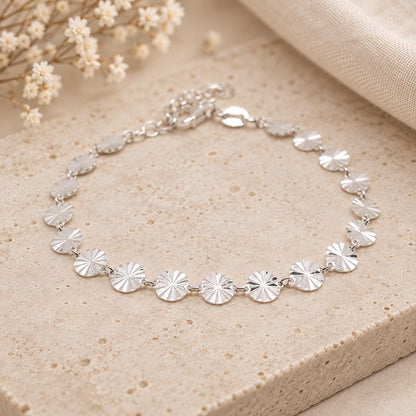 Armband runde strukturierte Plättchen 925 Silber Plättchenarmband