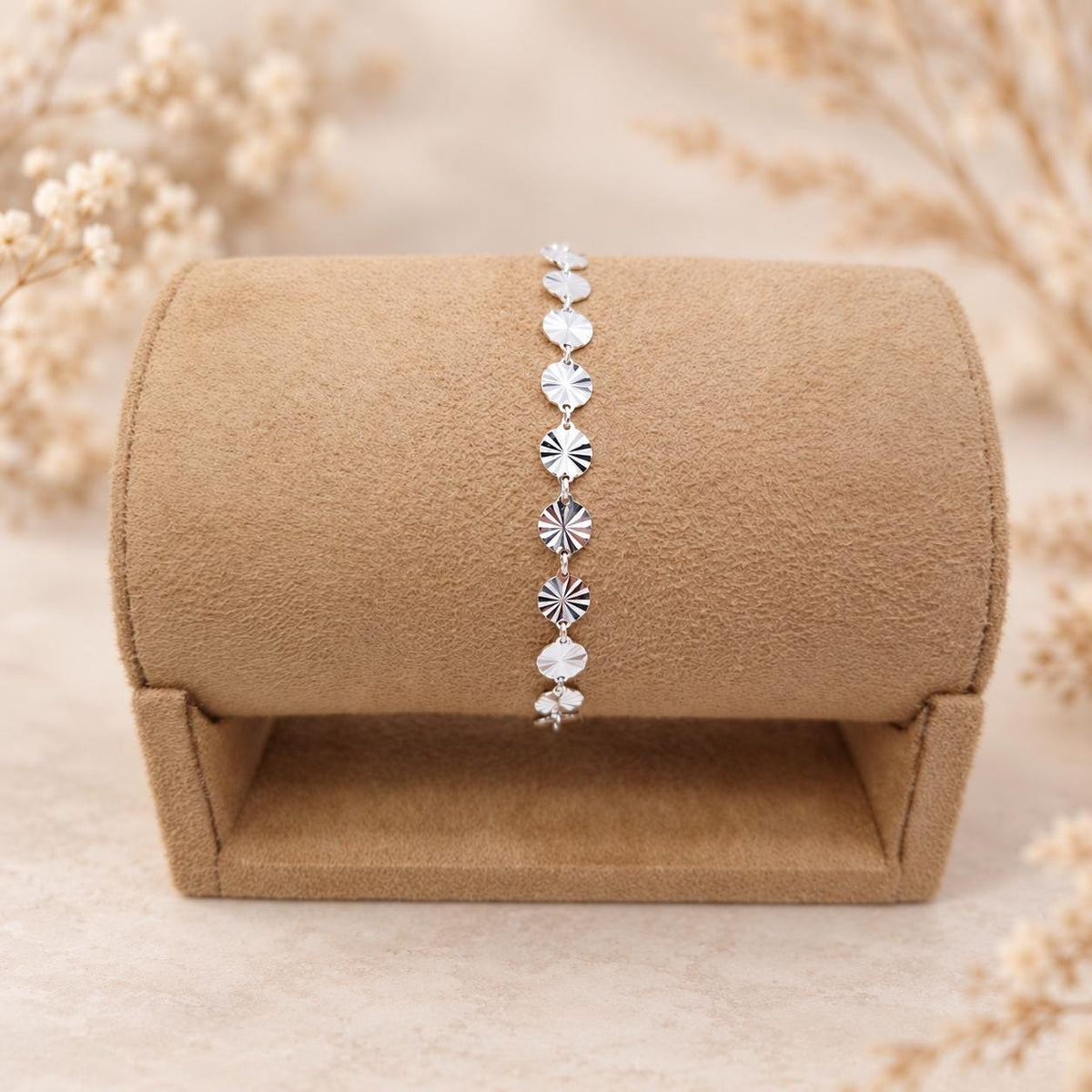 Armband runde strukturierte Plättchen 925 Silber Plättchenarmband