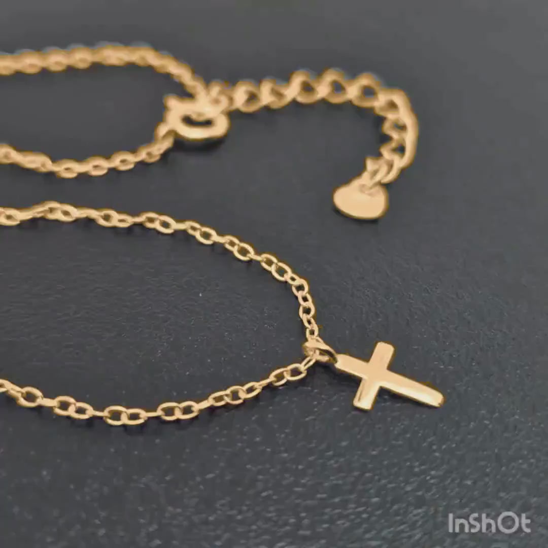 Halskette Mini-Kreuz 14K Gold sehr fein zart Layering